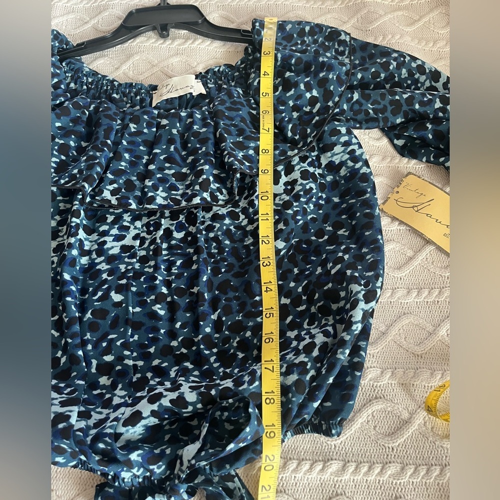 Vintage Havana Blue Patterned Women's Long Sleeve Flowy Blouse Size Medium - Picture 12 of 16